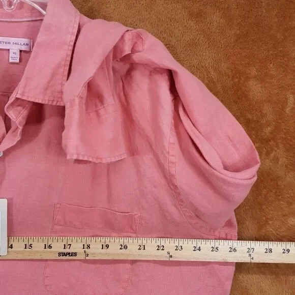 PETER MILLAR Shirt Mens XL Pink Button Up Coastal Garment Dyed 100% Linen $160
